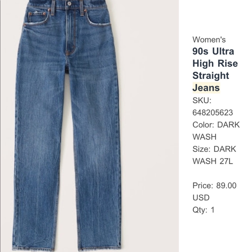 Abercrombie 90s Ultra High Rise Straight Jeans! Dark wash. Size 27Long